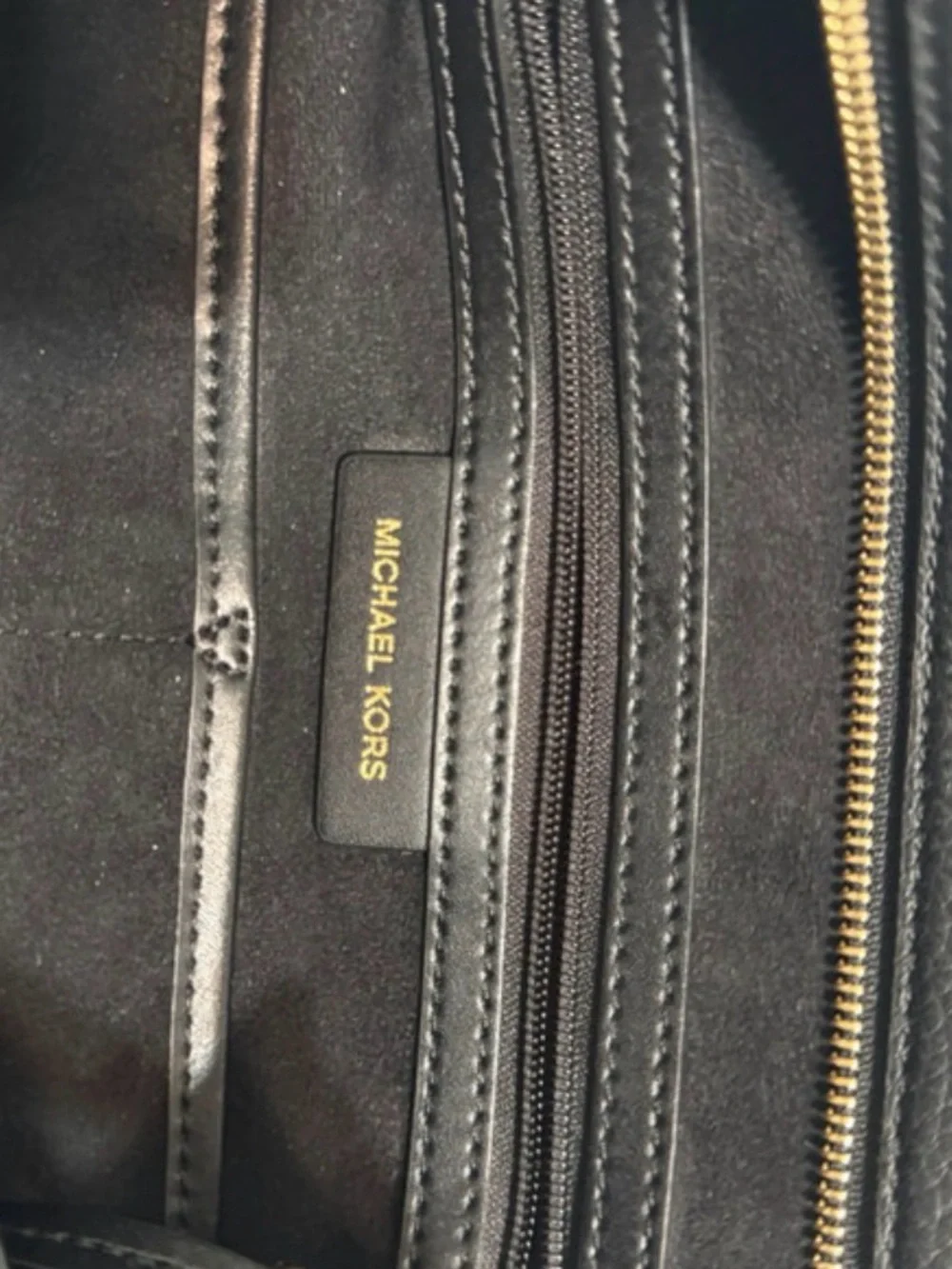 Michael Kors Black Leather Structured Satchel with Gold Accent